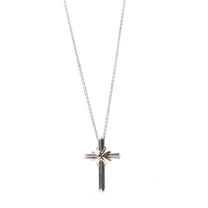 Tiffany Sterling Silver 18K Yellow Gold Cross Pendant Necklace 1 of 5