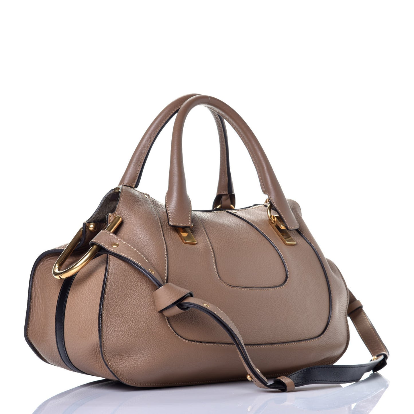 Grained Calfskin Hayley Double Carry Satchel Nut