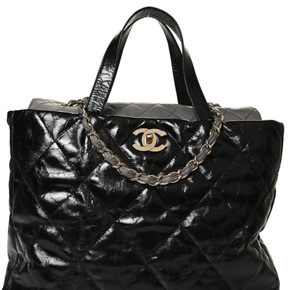 Chanel Glazed Calfskin Lambskin Quilted Portobello Tote Black Grey 8 of 11
