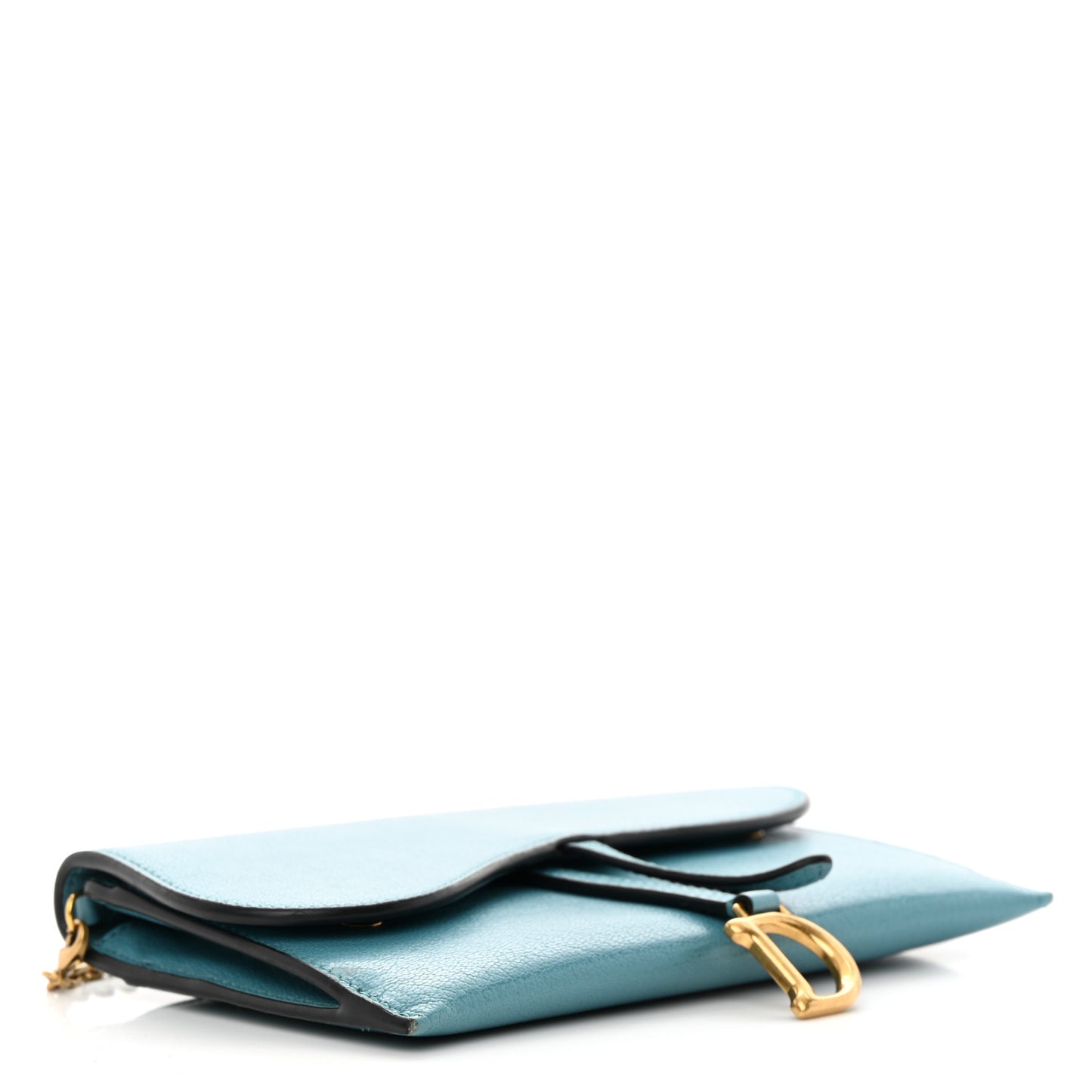Goatskin Saddle Long Wallet With Chain Blue