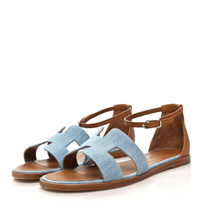 Hermes Denim Santorini Sandals 37.5 Bleu Clair 3 of 9