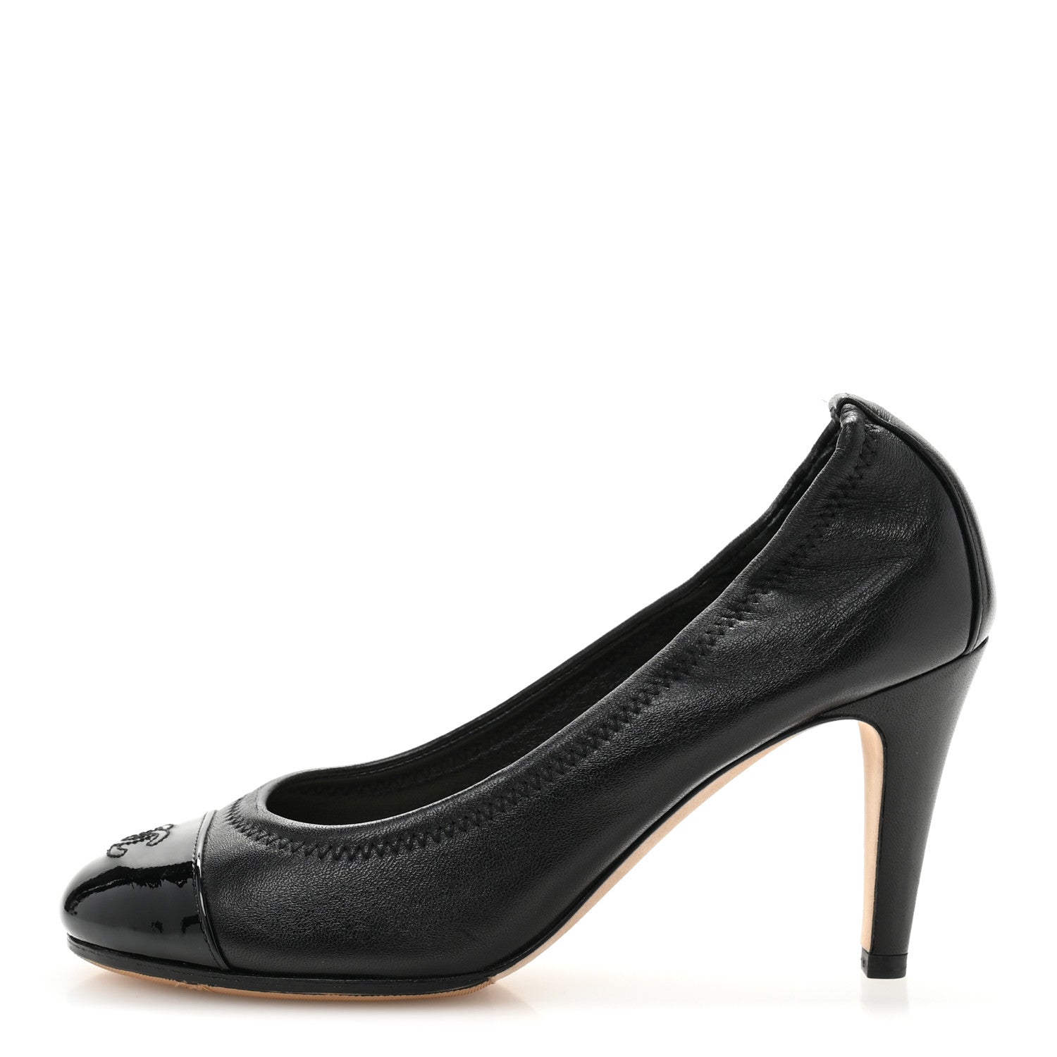 Chanel Lambskin Elastic Patent Cap Toe Pumps  36.5 Black 1 of 11