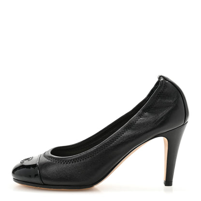 Chanel Lambskin Elastic Patent Cap Toe Pumps  36.5 Black 1 of 11