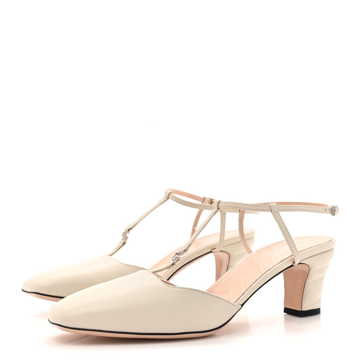 Nappa Charlotte Petite GG 55mm Slingback Pumps 41 New Mystic White