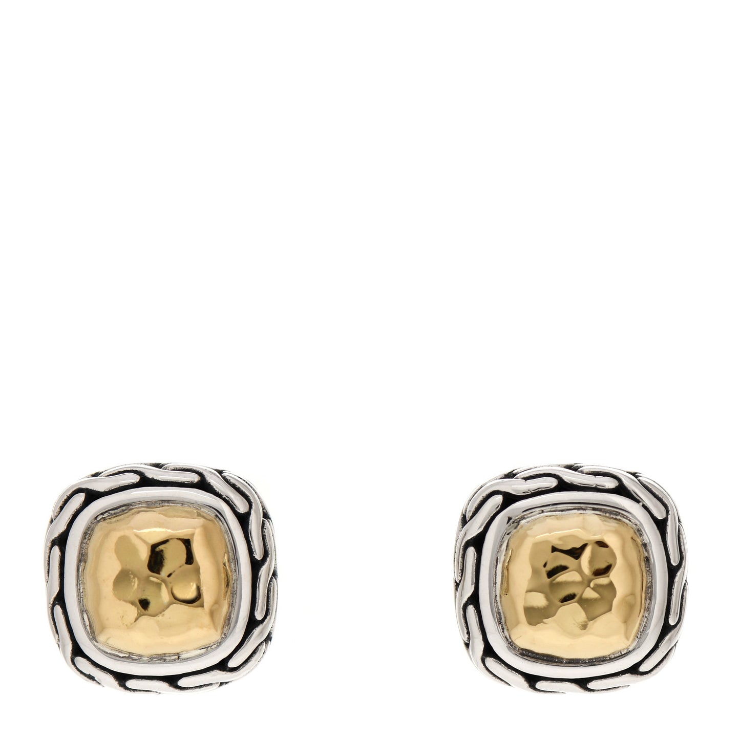 Sterling Silver 22K Yellow Gold Classic Chain Square Hammered Stud Earrings