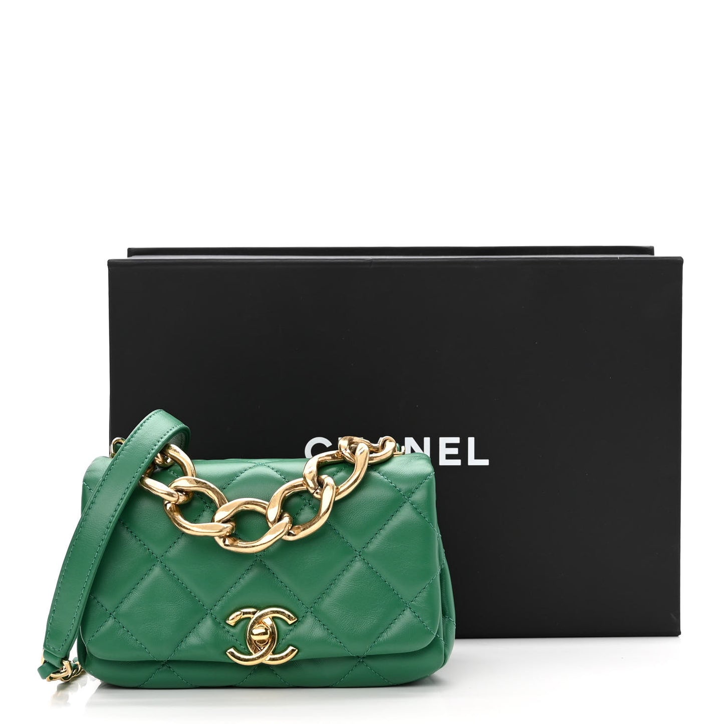 Lambskin Quilted Mini Color Match Flap Green