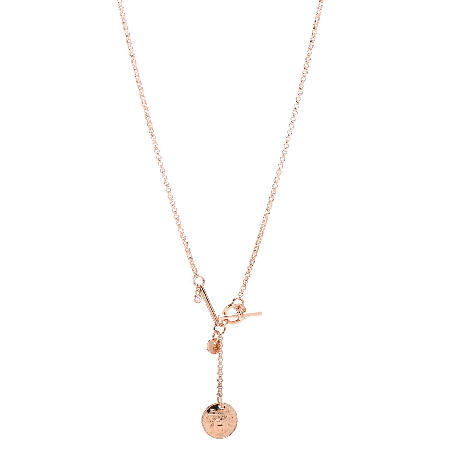 Hermes 18K Rose Gold Diamond PM Ex-Libris Pendant Necklace 1 of 5