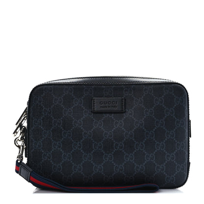 Gucci GG Supreme Monogram Appia Calfskin Web Wristlet Black 1 of 9