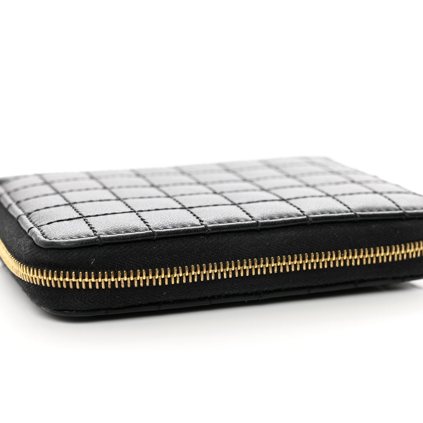 Lambskin Quilted C Charm Zip Around Wallet Black