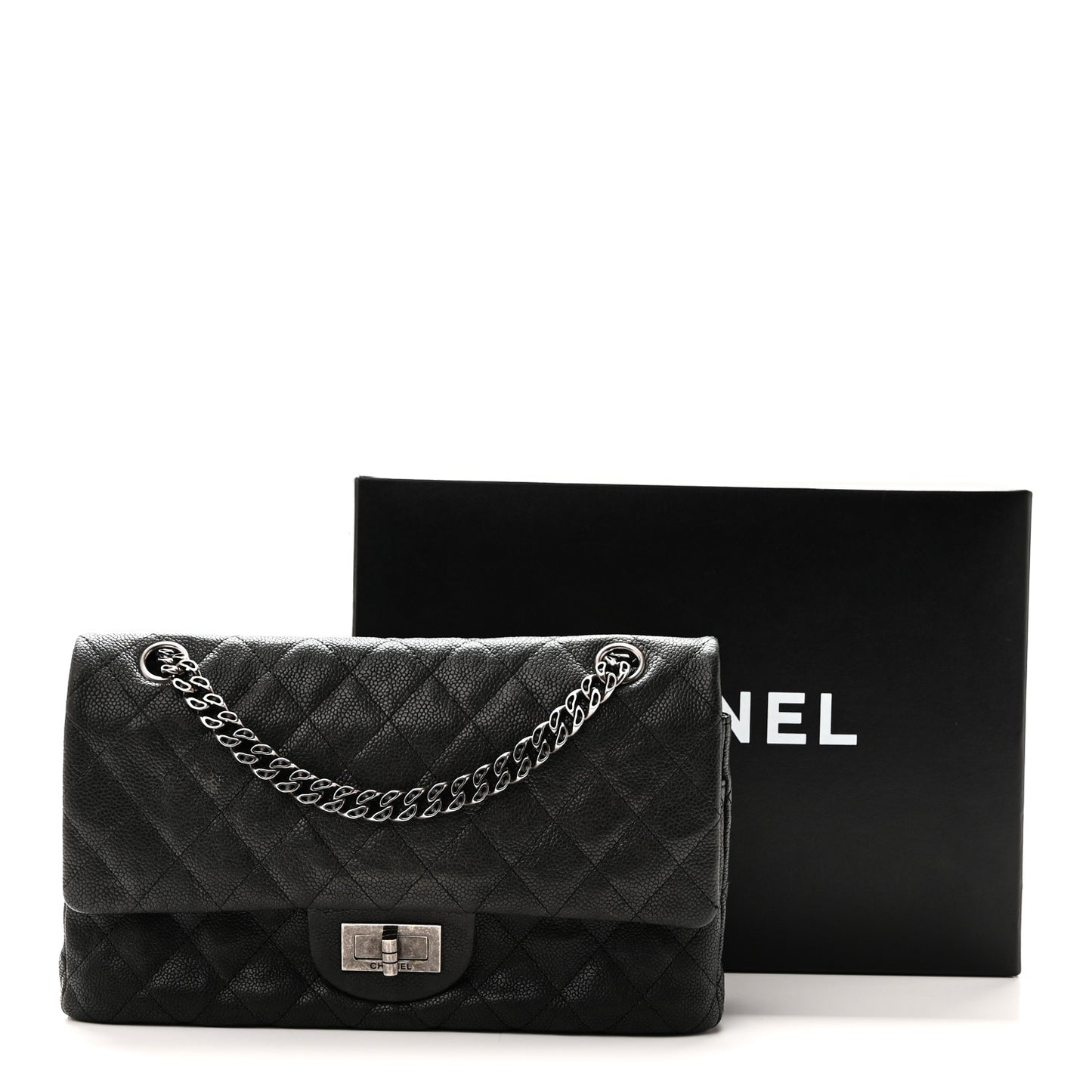 Washed Caviar Quilted 2.55 Reissue 225 Bijoux Chain Flap  Black