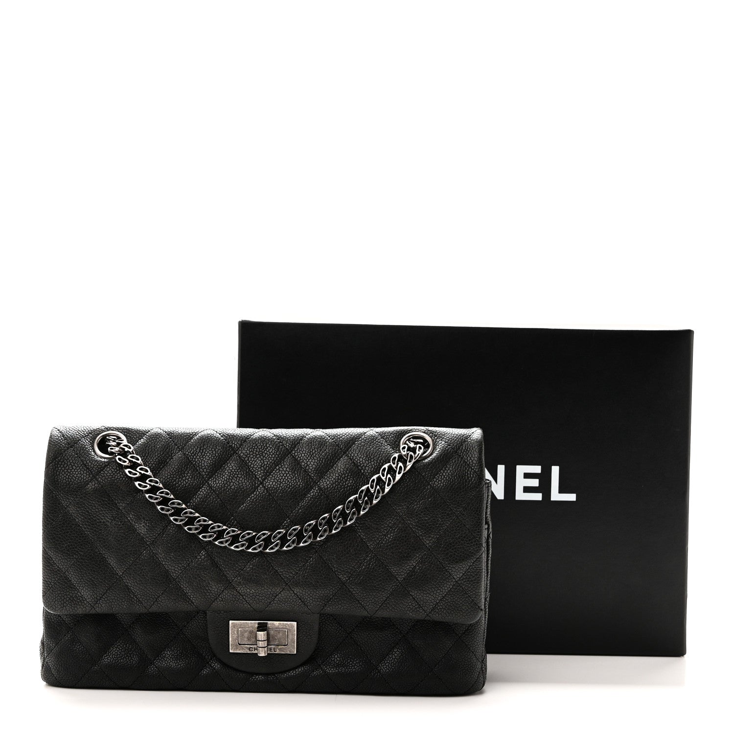 Chanel Washed Caviar Quilted 2.55 Reissue 225 Bijoux Chain Flap  Black 11 of 11