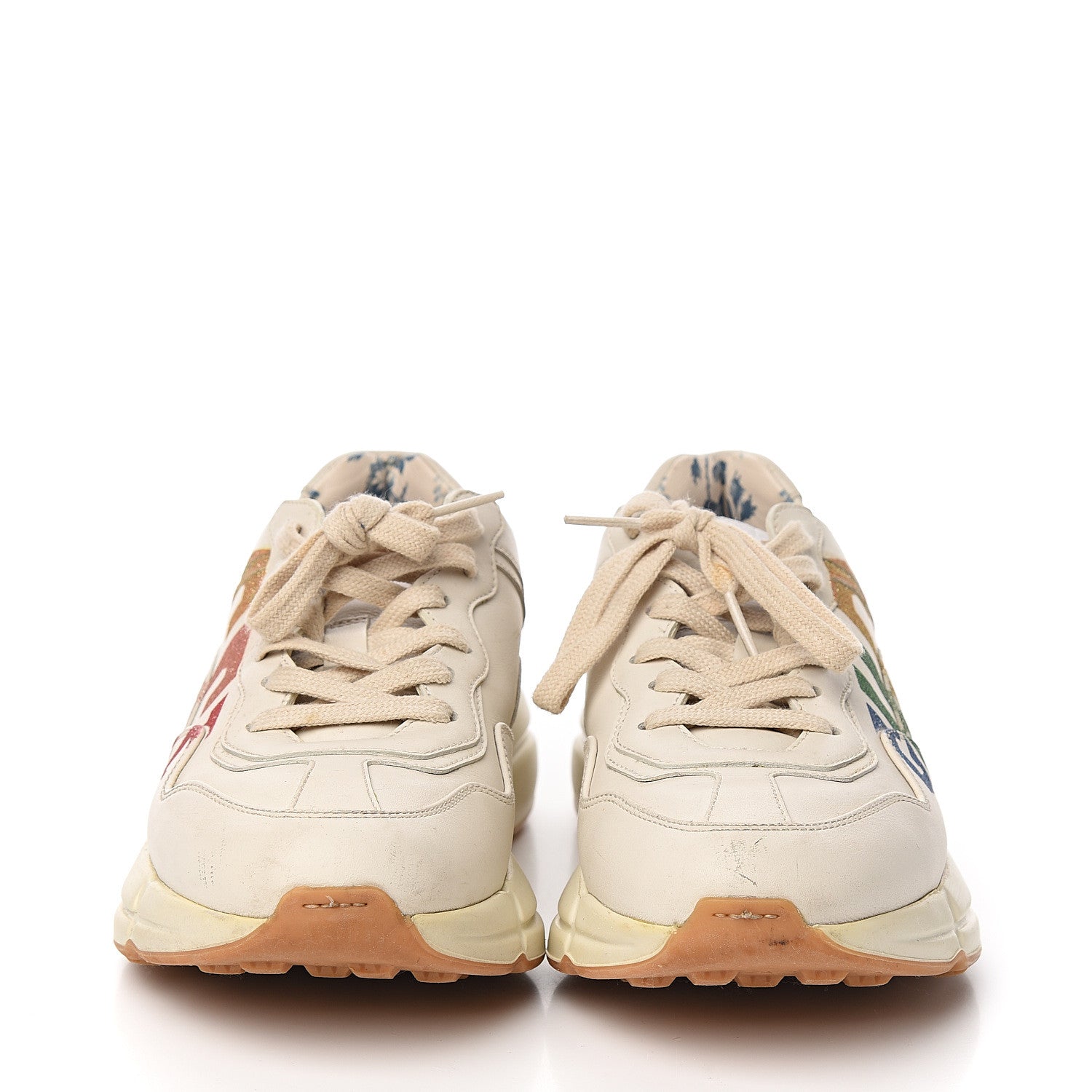 Gucci Calfskin Glitter Game Logo Womens Rhyton Sneakers 37 Mystic White 2 of 11