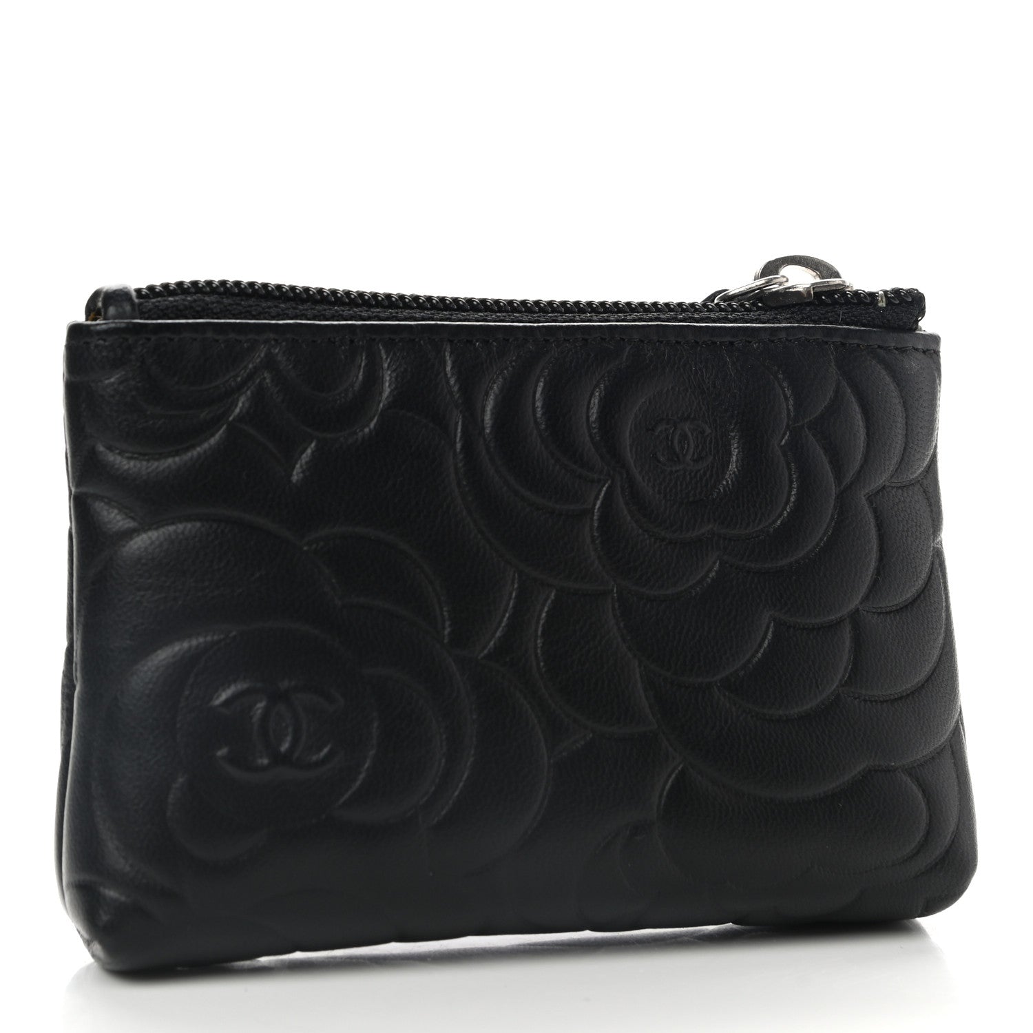 Chanel Lambskin Camellia Embossed Key Holder Case Black 3 of 8