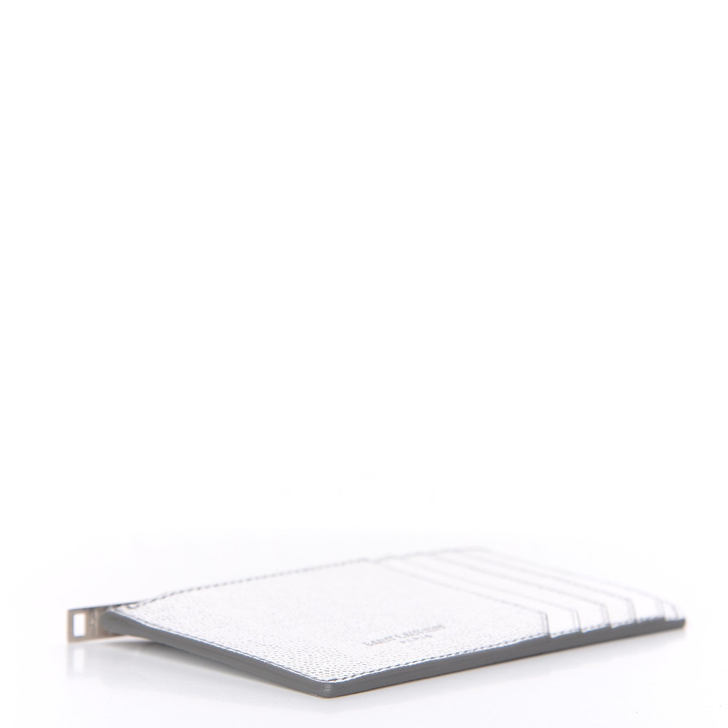 Grained Calfskin 5 Fragments Zip Pouch Card Holder Silver