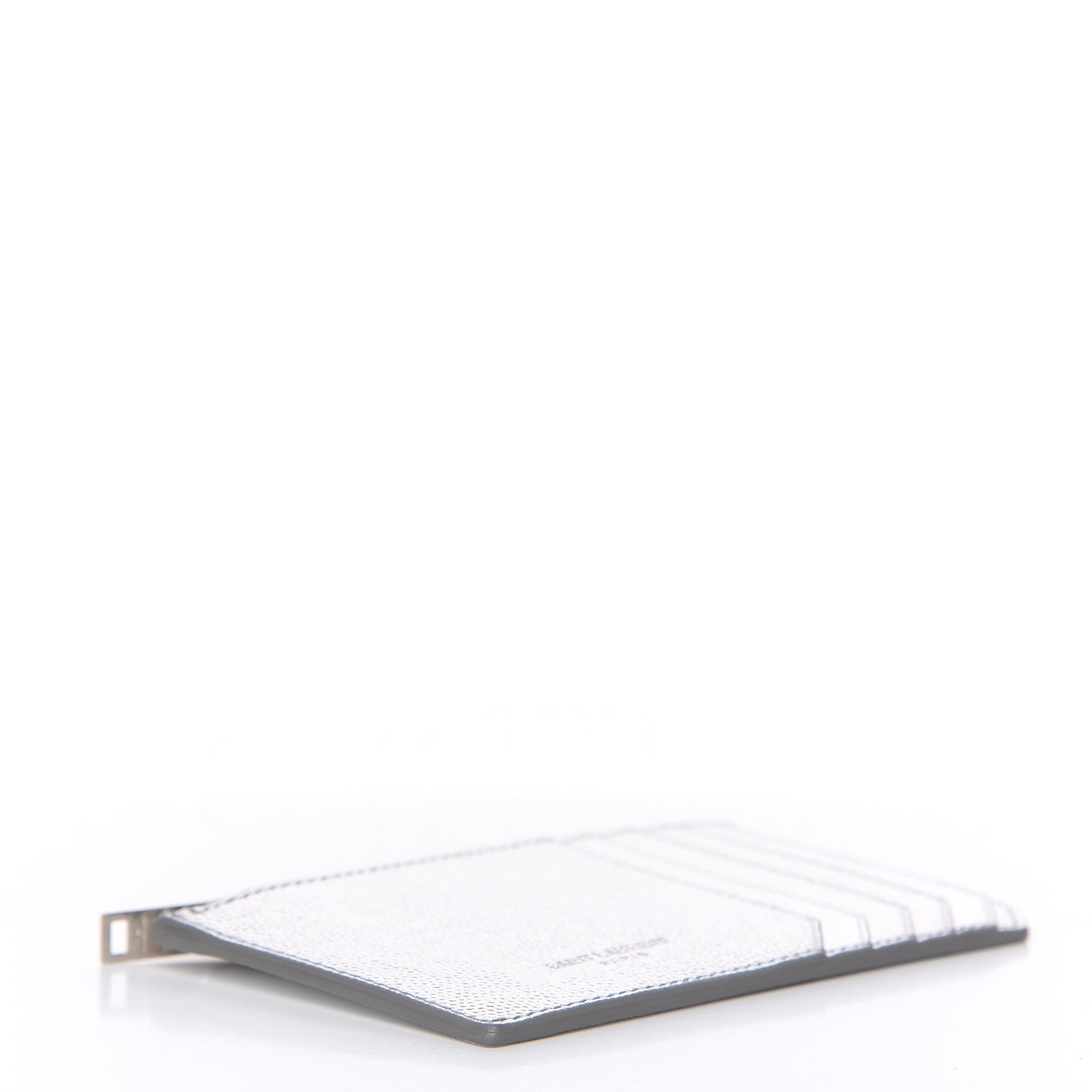 Saint Laurent Grained Calfskin 5 Fragments Zip Pouch Card Holder Silver 4 of 7