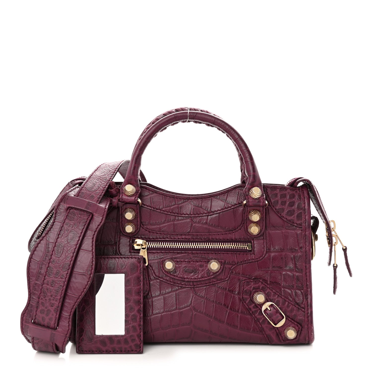 Balenciaga Calfskin Crocodile Embossed Giant 12 Gold Hardware Mini City Violet Prune 1 of 10