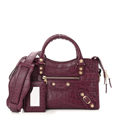 Balenciaga Calfskin Crocodile Embossed Giant 12 Gold Hardware Mini City Violet Prune 1 of 10