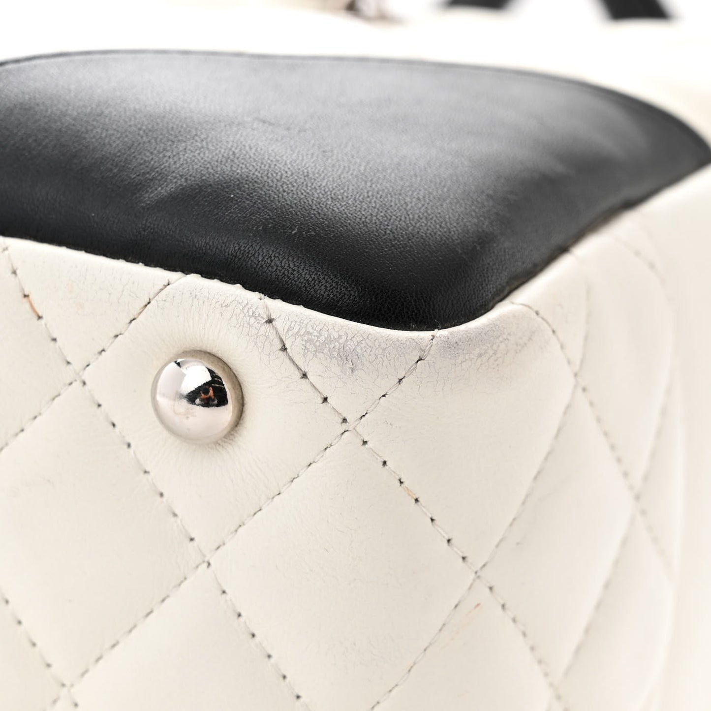 Calfskin Quilted Large Cambon Bowler White Black