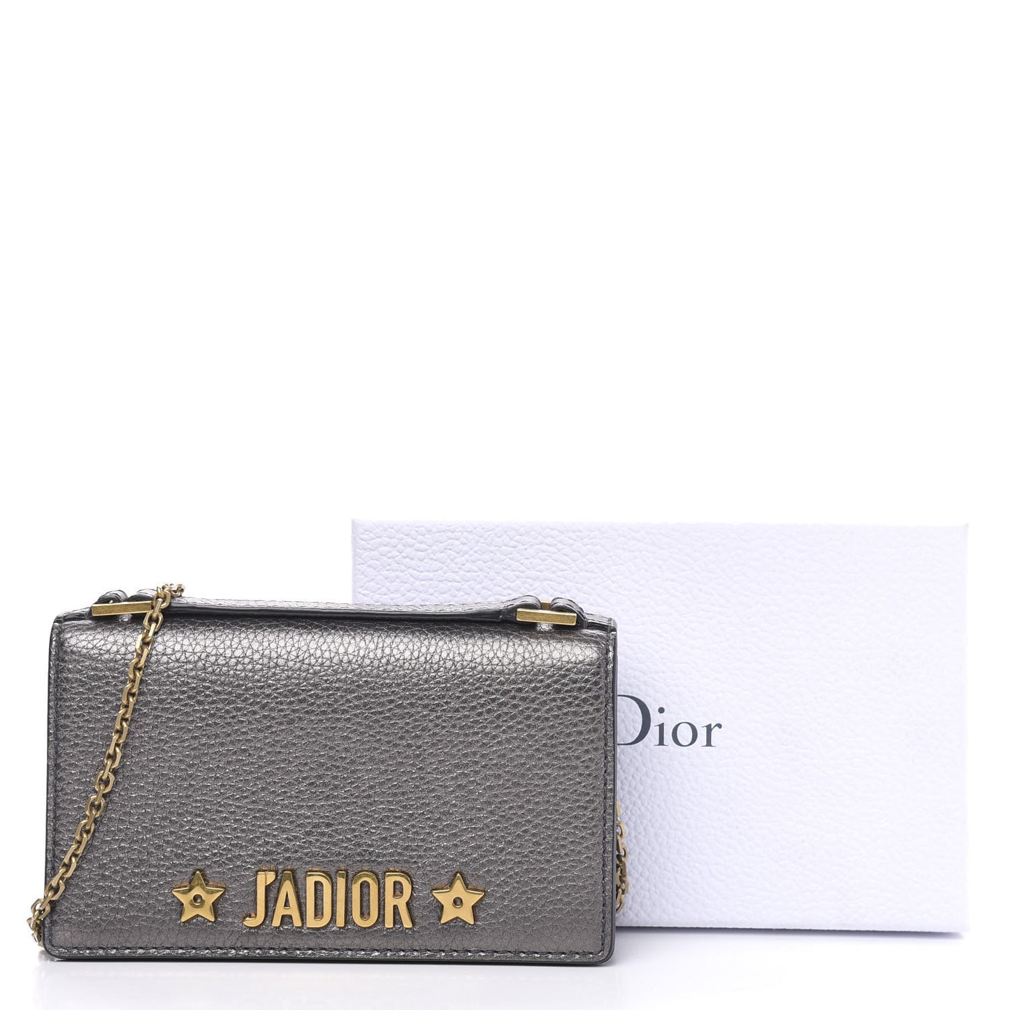 Metallic Grained Calfskin J'adior Clutch Gunmetal
