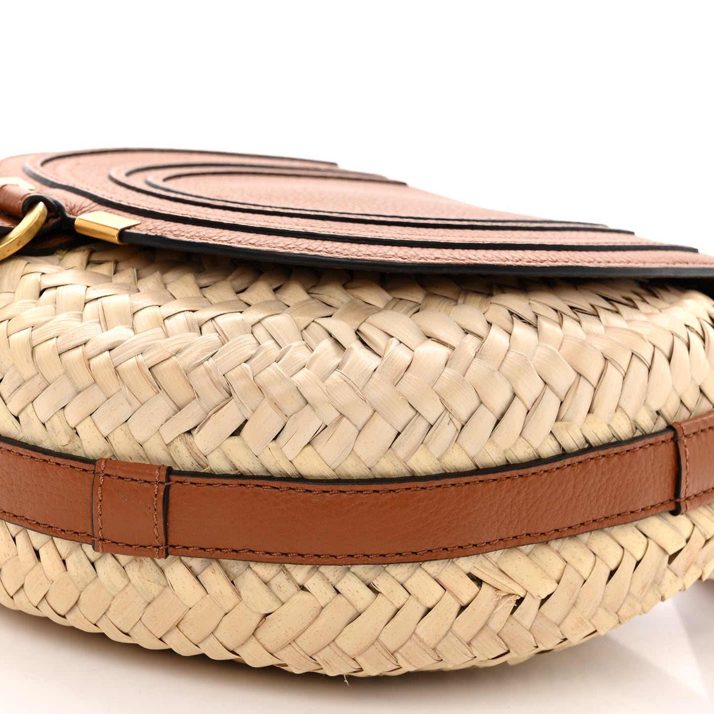 Raffia Small Grain Calfskin Small Marcie Basket Crossbody Tan