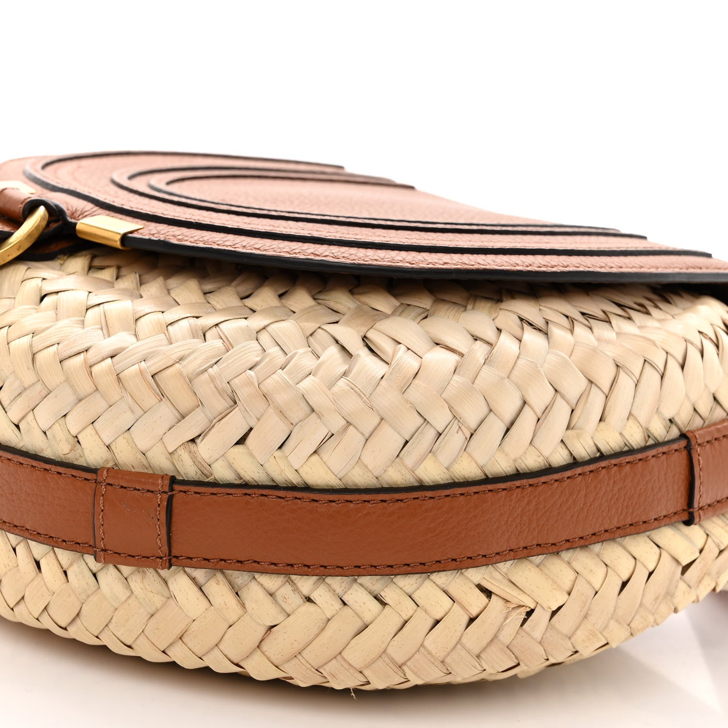 Chloe Raffia Small Grain Calfskin Small Marcie Basket Crossbody Tan 9 of 11