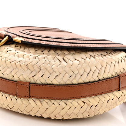 Chloe Raffia Small Grain Calfskin Small Marcie Basket Crossbody Tan 9 of 11
