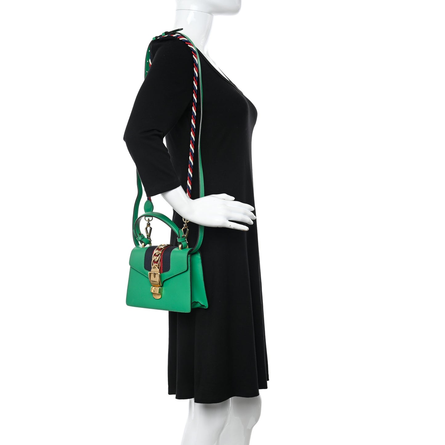 Vitello Fontanella Web Mini Sylvie Top Handle Bag Synthetic Green Garden