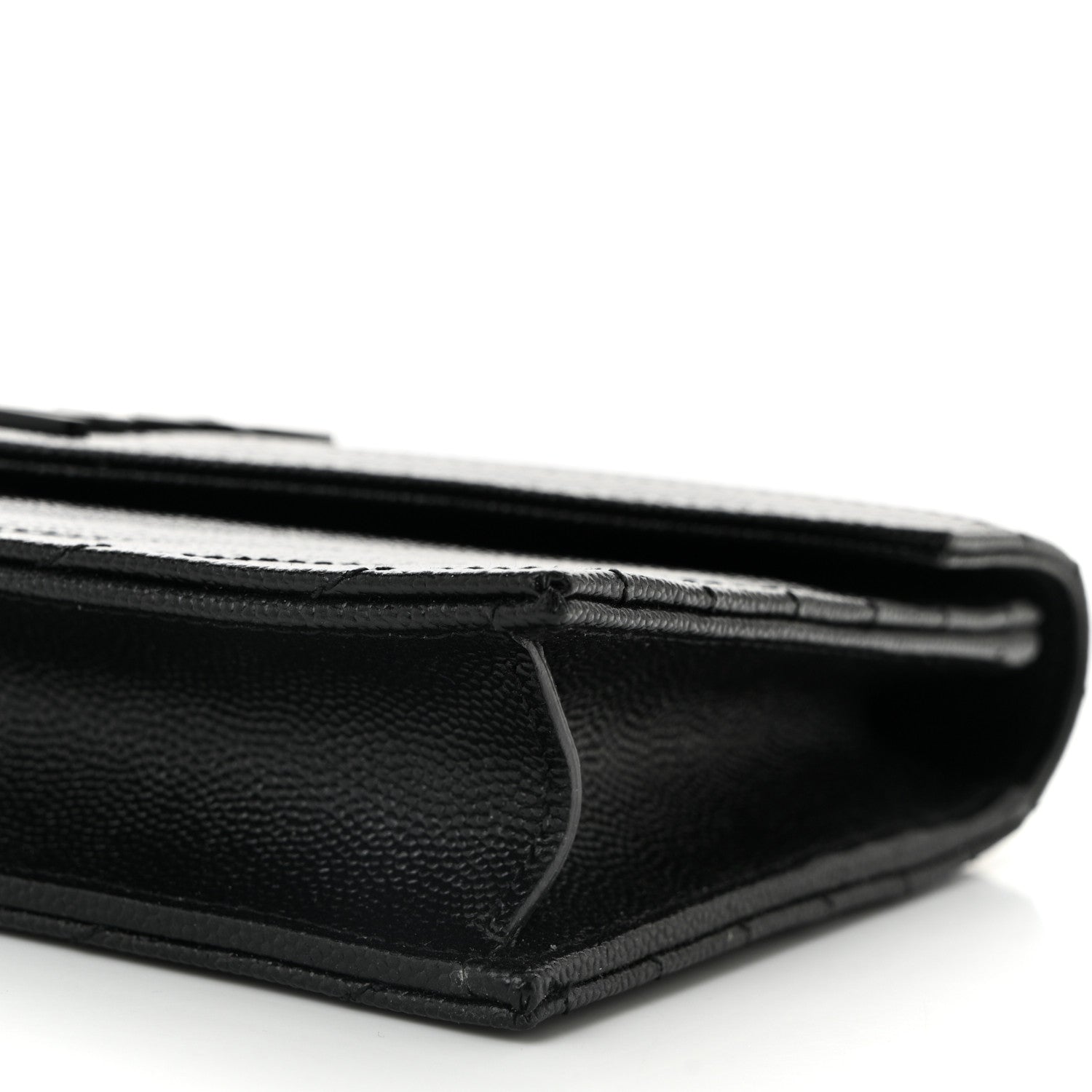 Saint Laurent Grain De Poudre Matelasse Chevron Monogram Monochrome Envelope Chain Wallet Black 9 of 10