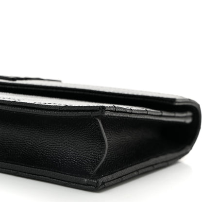 Saint Laurent Grain De Poudre Matelasse Chevron Monogram Monochrome Envelope Chain Wallet Black 9 of 10