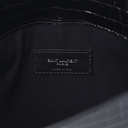 Saint Laurent Calfskin Crocodile Embossed Uptown Monogram Clutch Black 6 of 8