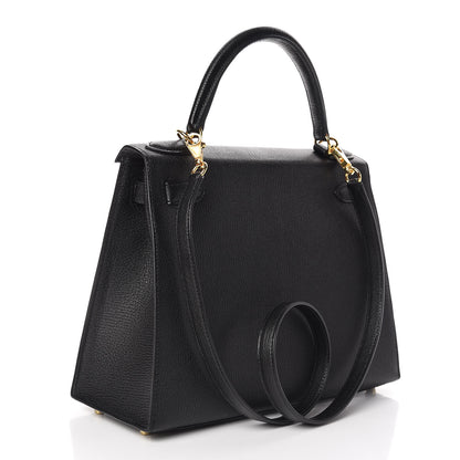 Hermes Chevre Mysore Horseshoe Kelly Sellier 28 Black Deep Red 3 of 36