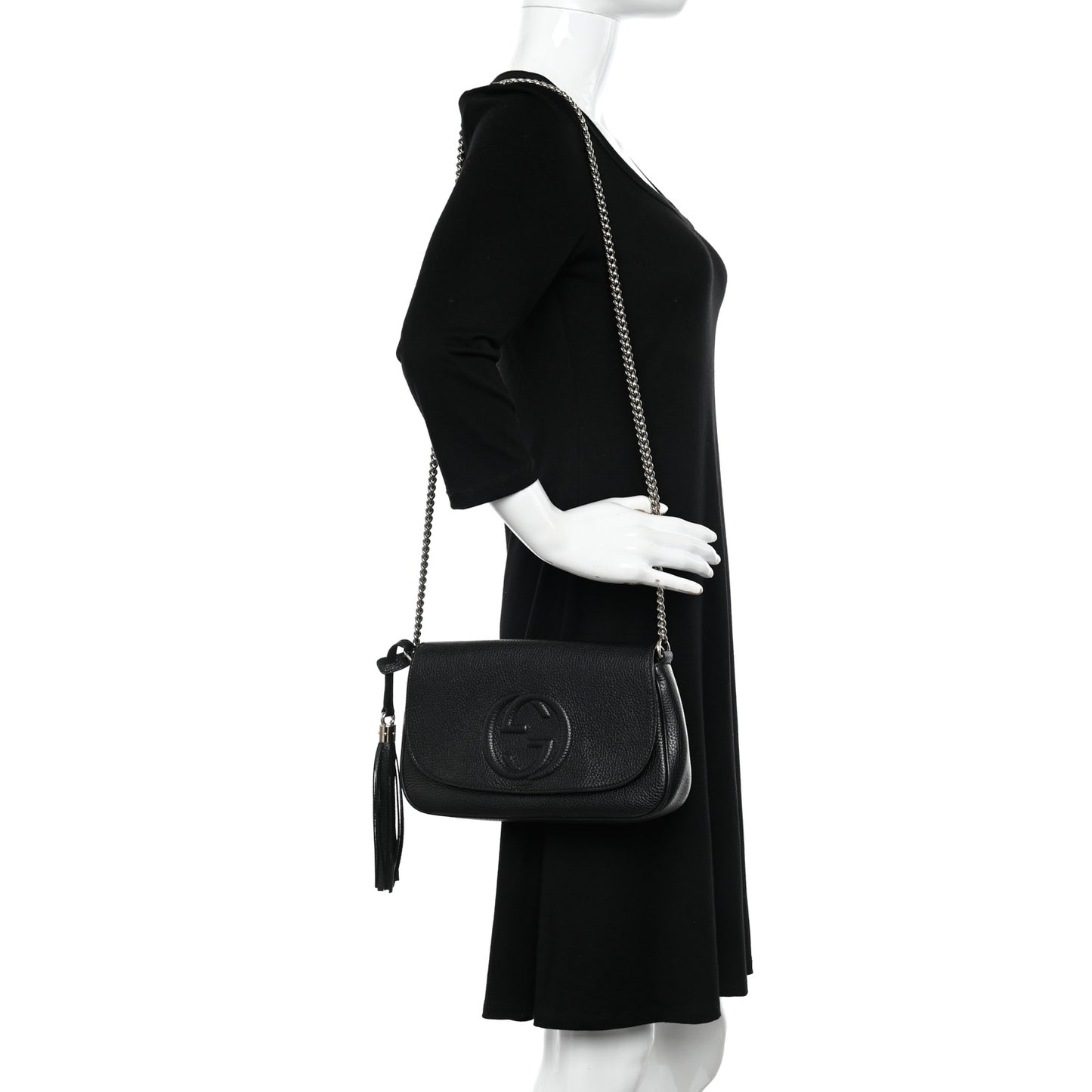 Pebbled Calfskin Medium Soho Flap Crossbody Black