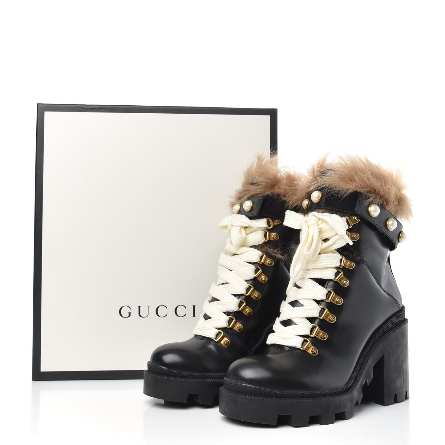 Magnum Calfskin Fur Pearl Lace Up Combat Ankle Boots 37 Black Naturale