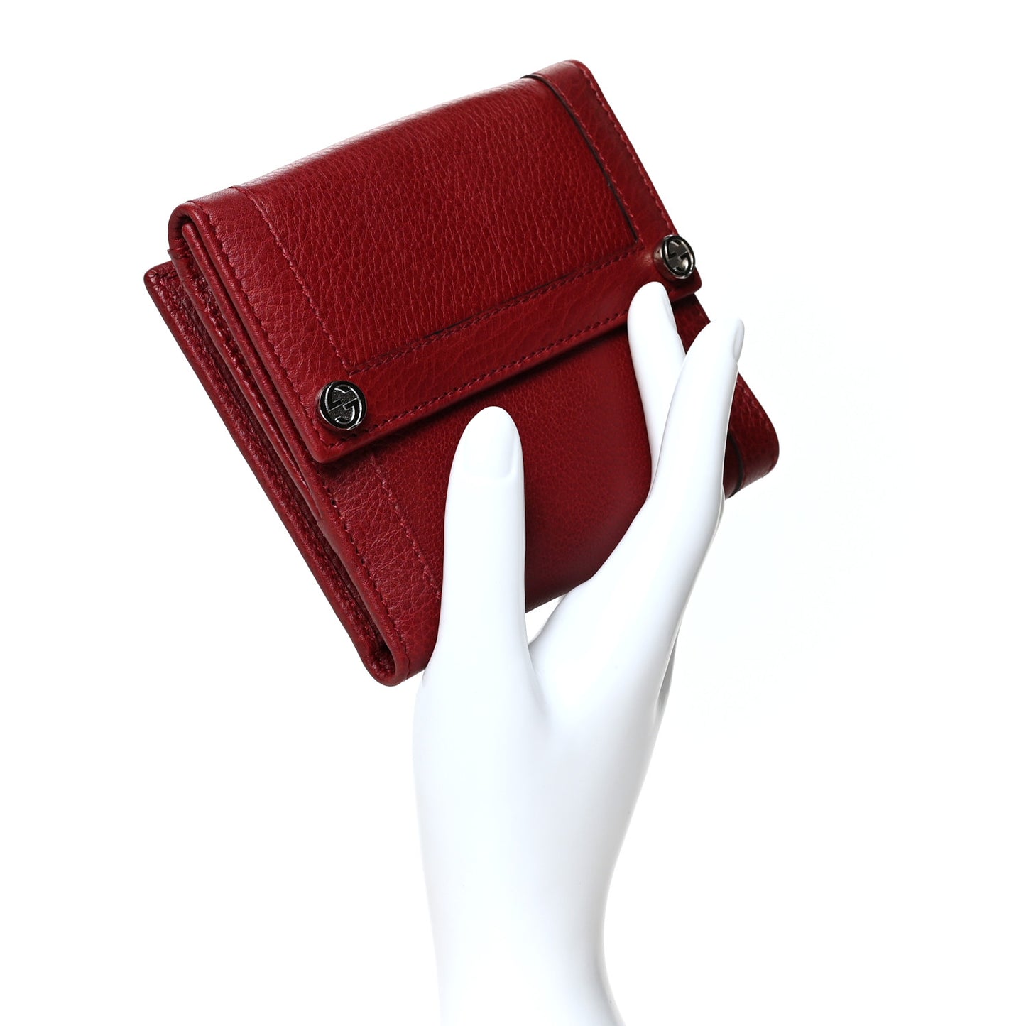 Textured Calfskin French Flap Wallet Red