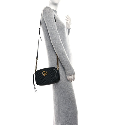 Gucci Calfskin Matelasse Small GG Marmont Chain Shoulder Bag Black 2 of 11
