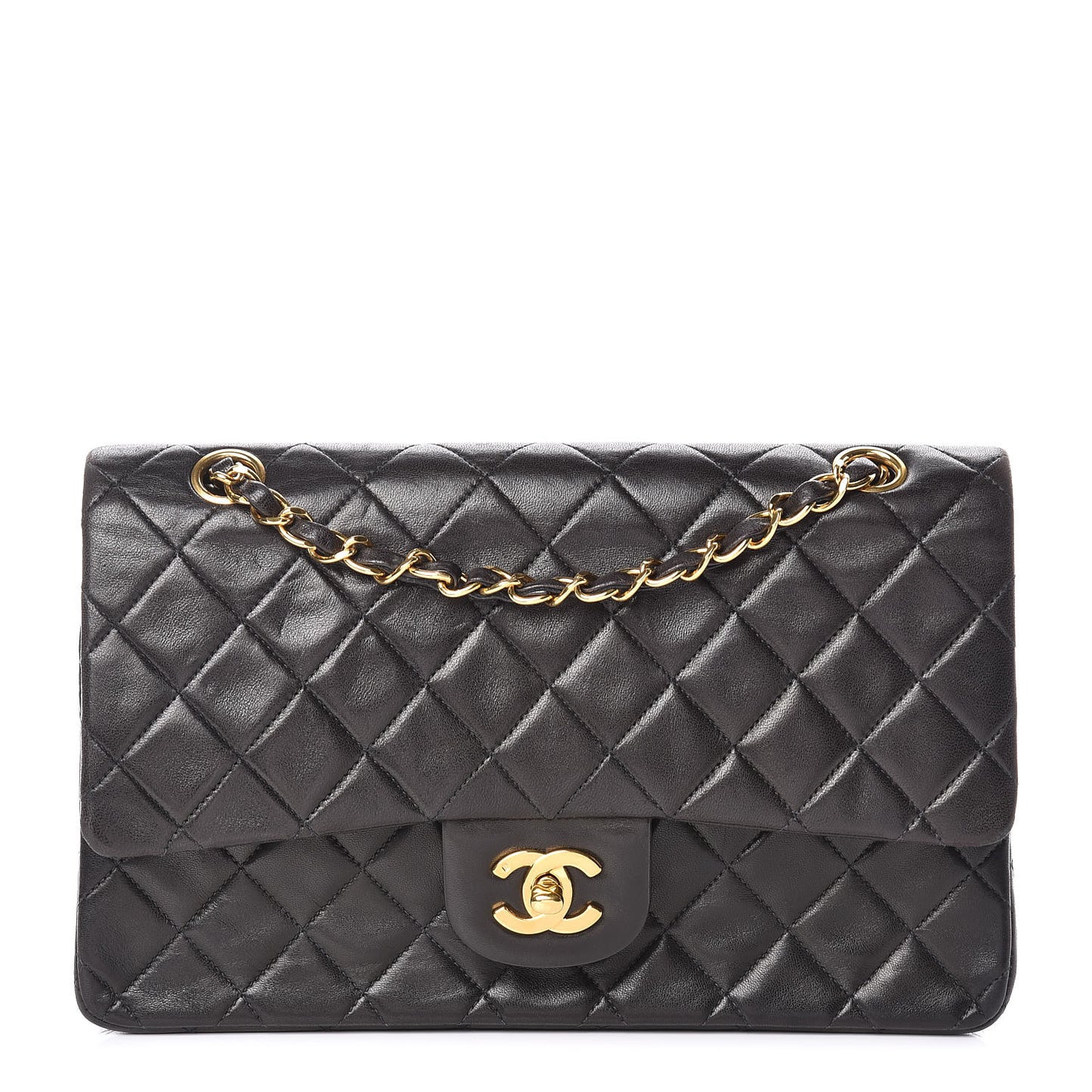 Lambskin Quilted Medium Double Flap Black