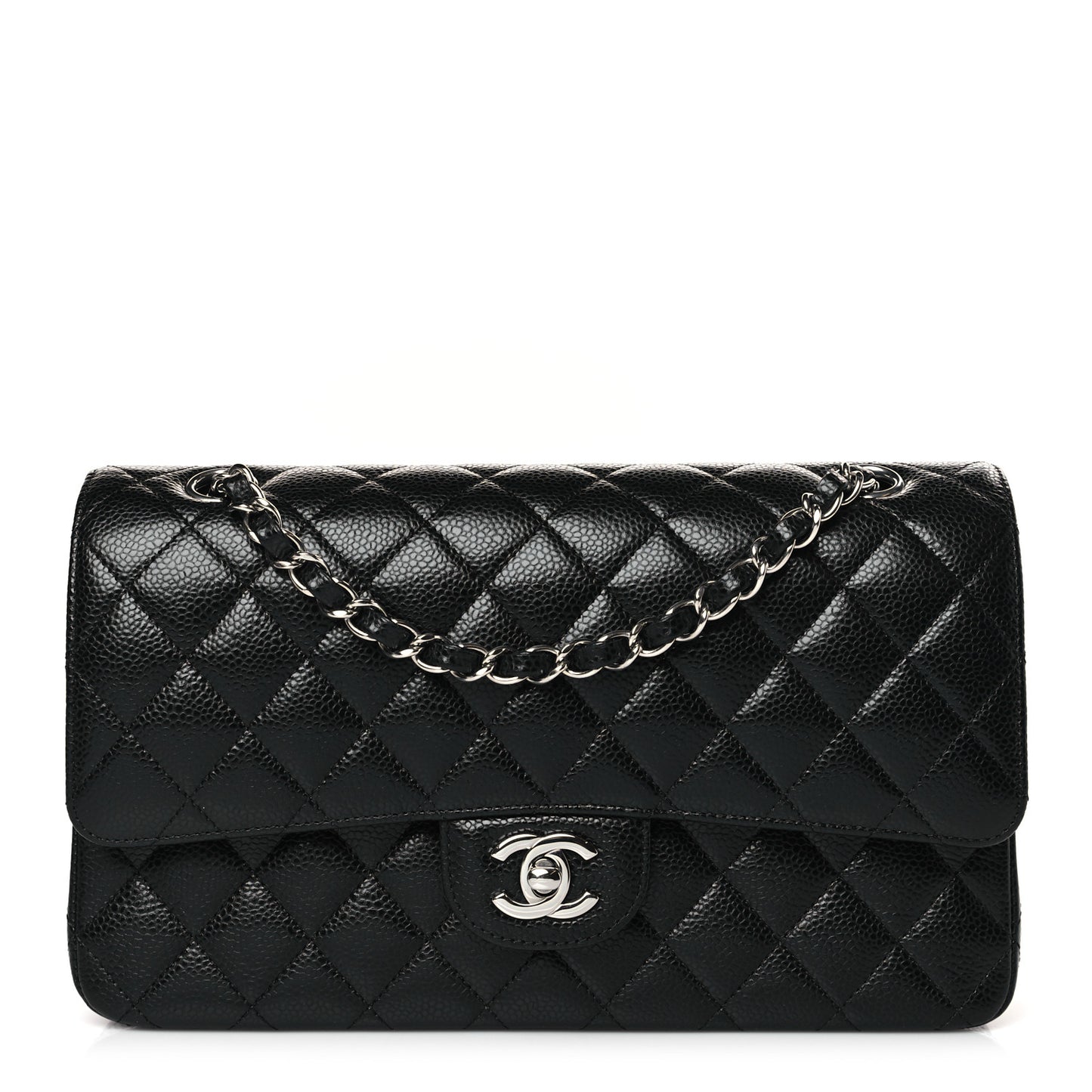 Caviar Quilted Medium Double Flap Black