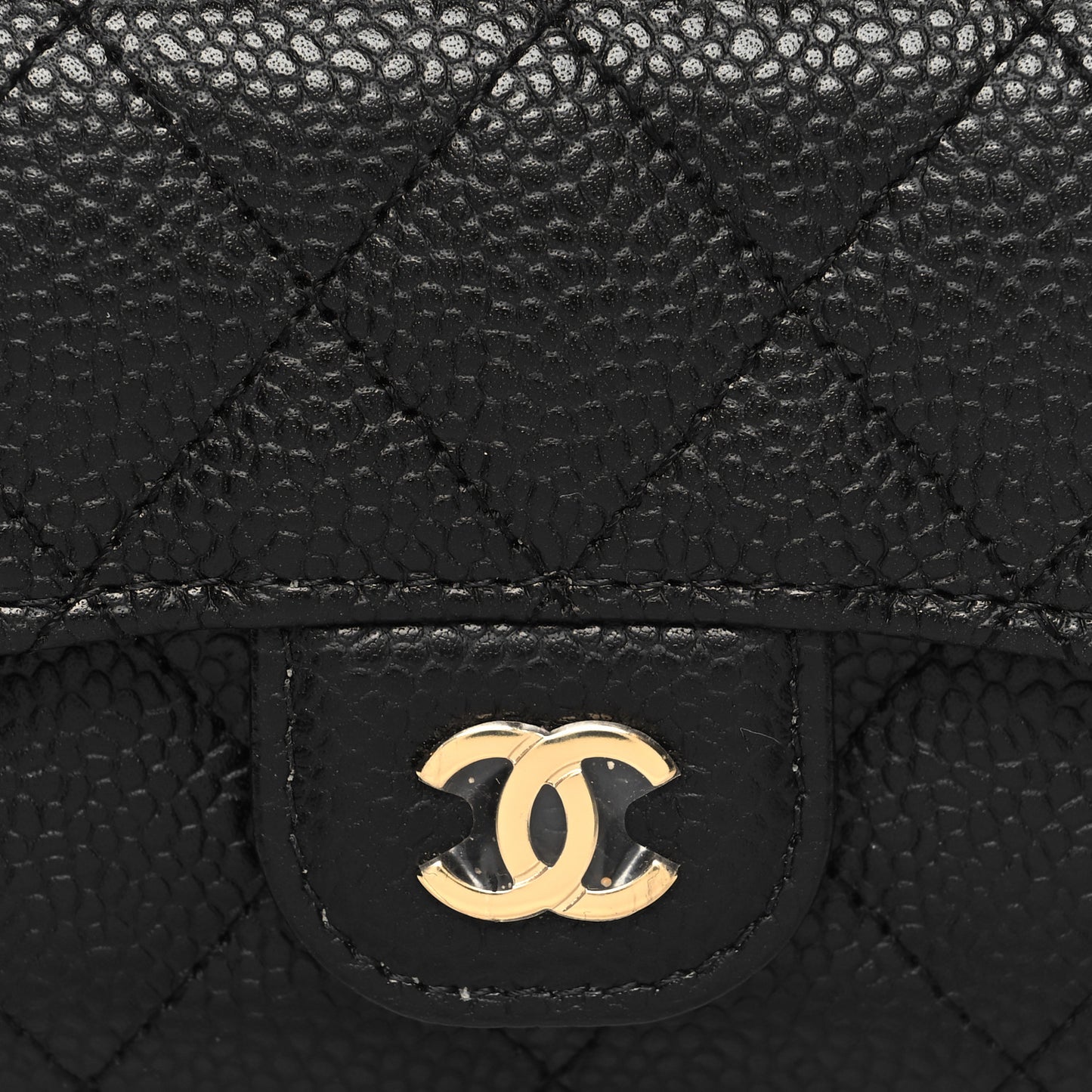 Caviar Quilted Flap Card Holder Wallet Black