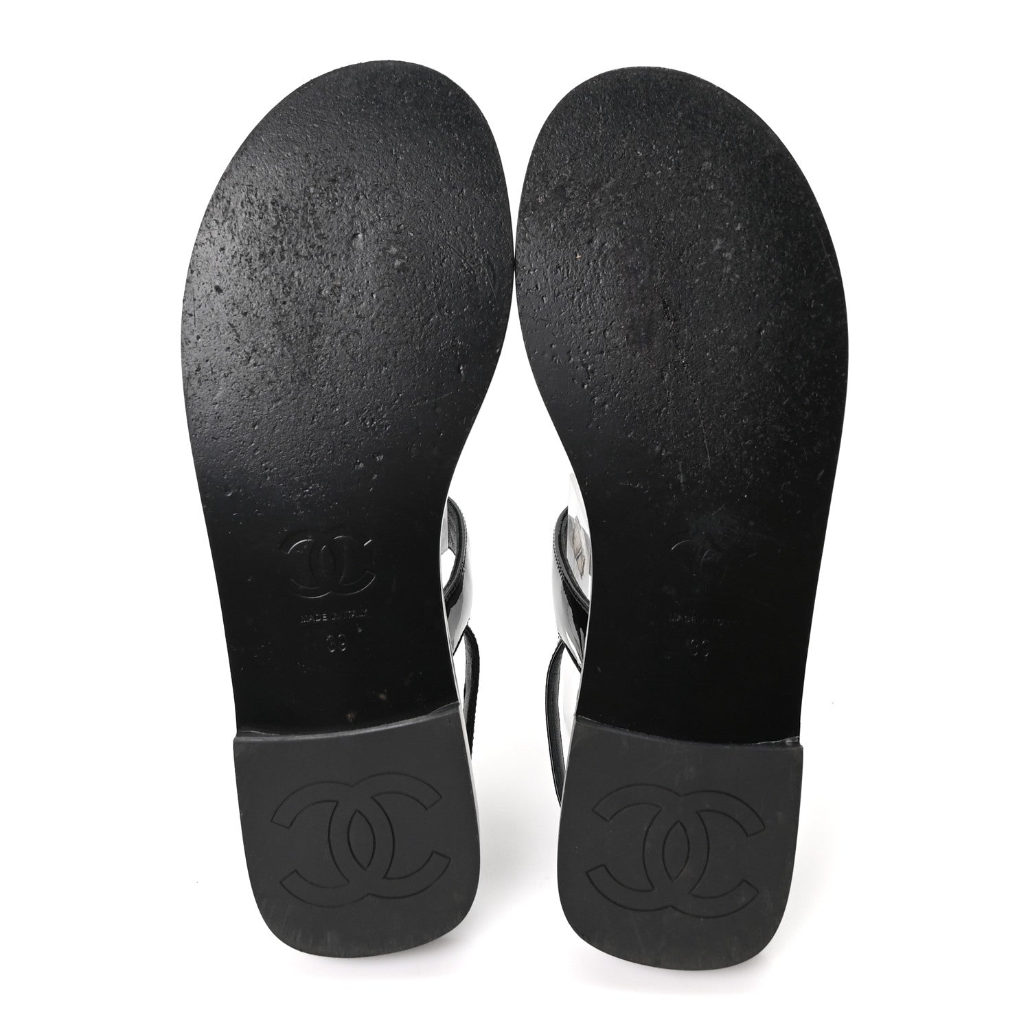 Chanel Calfskin Patent Chain CC Logo Thong Flat Sandals 39 Black 11 of 20