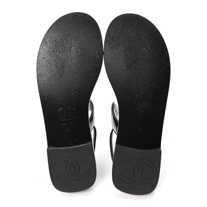 Chanel Calfskin Patent Chain CC Logo Thong Flat Sandals 39 Black 11 of 20