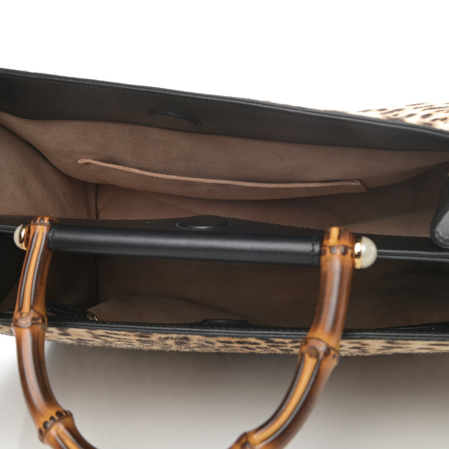 Calf Hair Bamboo Web Leopard Print Medium Nymphaea Top Handle Bag Black