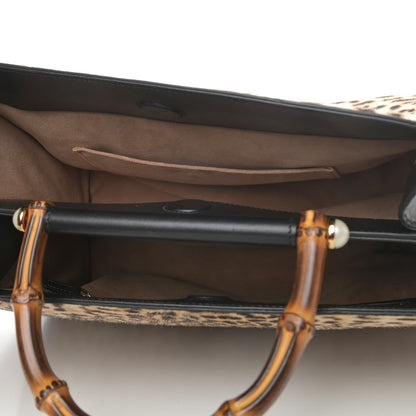 Gucci Calf Hair Bamboo Web Leopard Print Medium Nymphaea Top Handle Bag Black 4 of 4