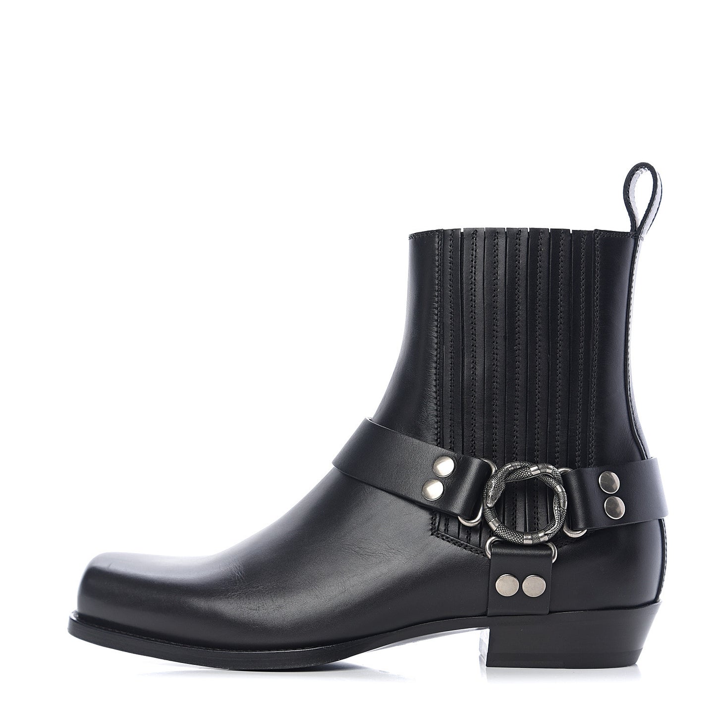 Calfskin Mens Harness Ankle Boots 8.5 Black