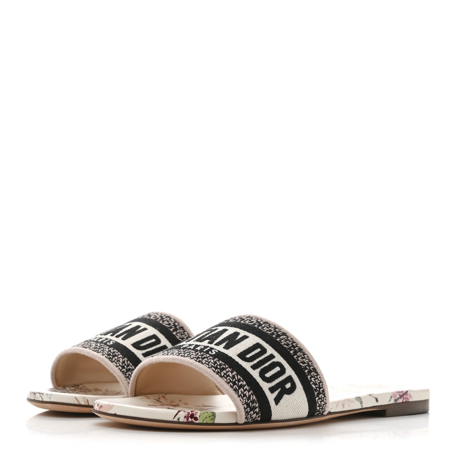 Christian Dior Canvas Millefiori Embroidered Dway Flat Slide Sandals 37 Nude White 4 of 10