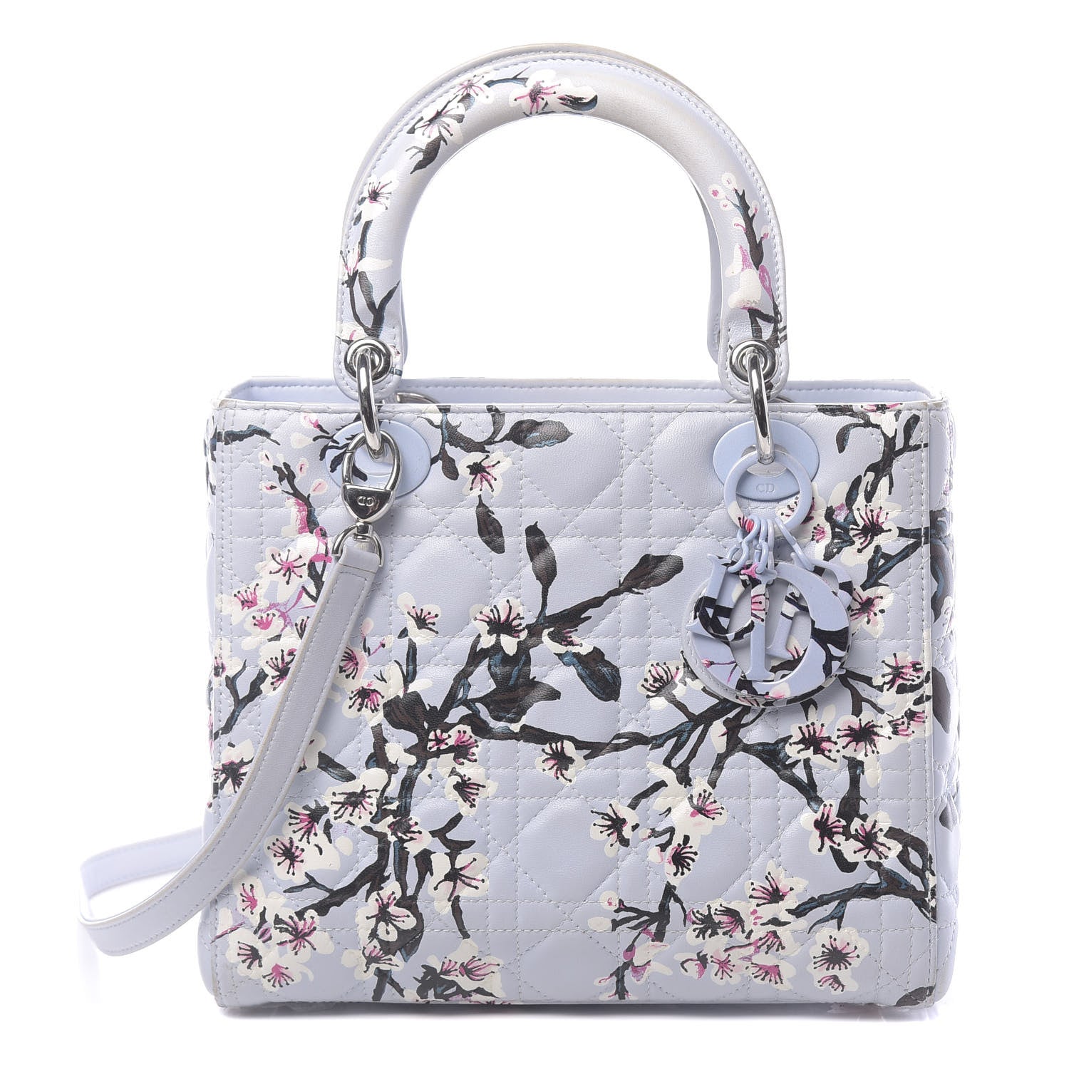 Christian Dior Lambskin Cannage Floral Printed Medium Lady Dior Light Blue 1 of 19