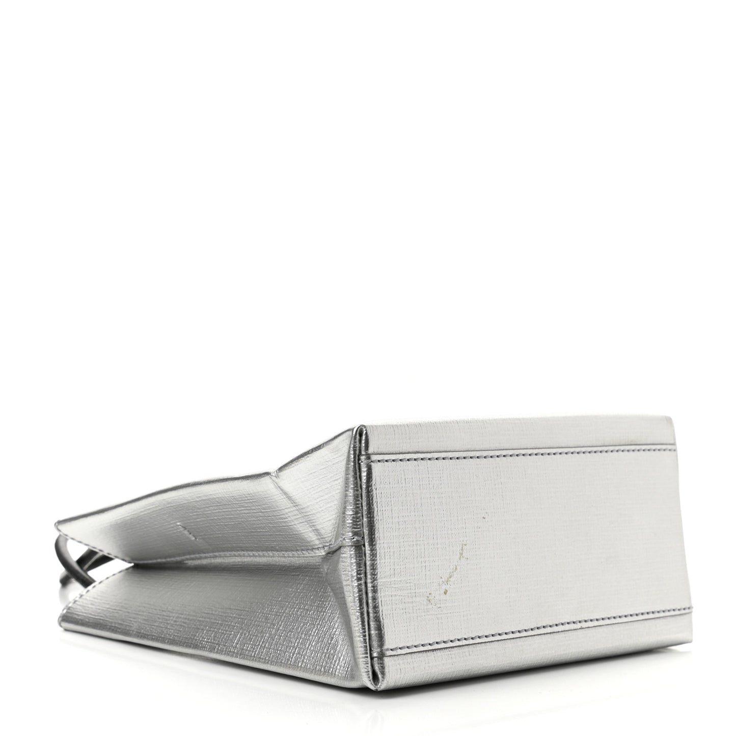 Metallic Squared Calfskin Logo North South Shopper Tote XXS Silver