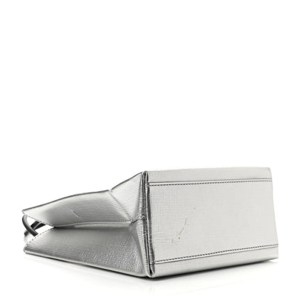 Balenciaga Metallic Squared Calfskin Logo North South Shopper Tote XXS Silver 3 of 10