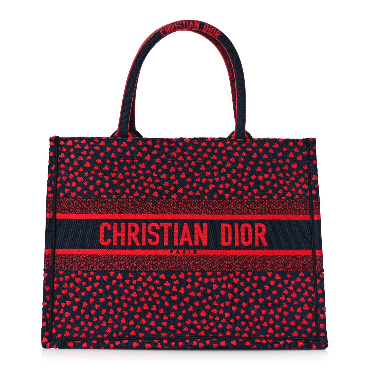 Christian Dior Canvas Embroidered Pop Heart I Love Paris Medium Book Tote Red Multicolor 1 of 10