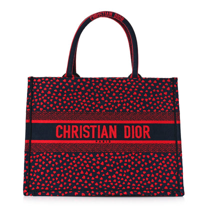 Christian Dior Canvas Embroidered Pop Heart I Love Paris Medium Book Tote Red Multicolor 1 of 10