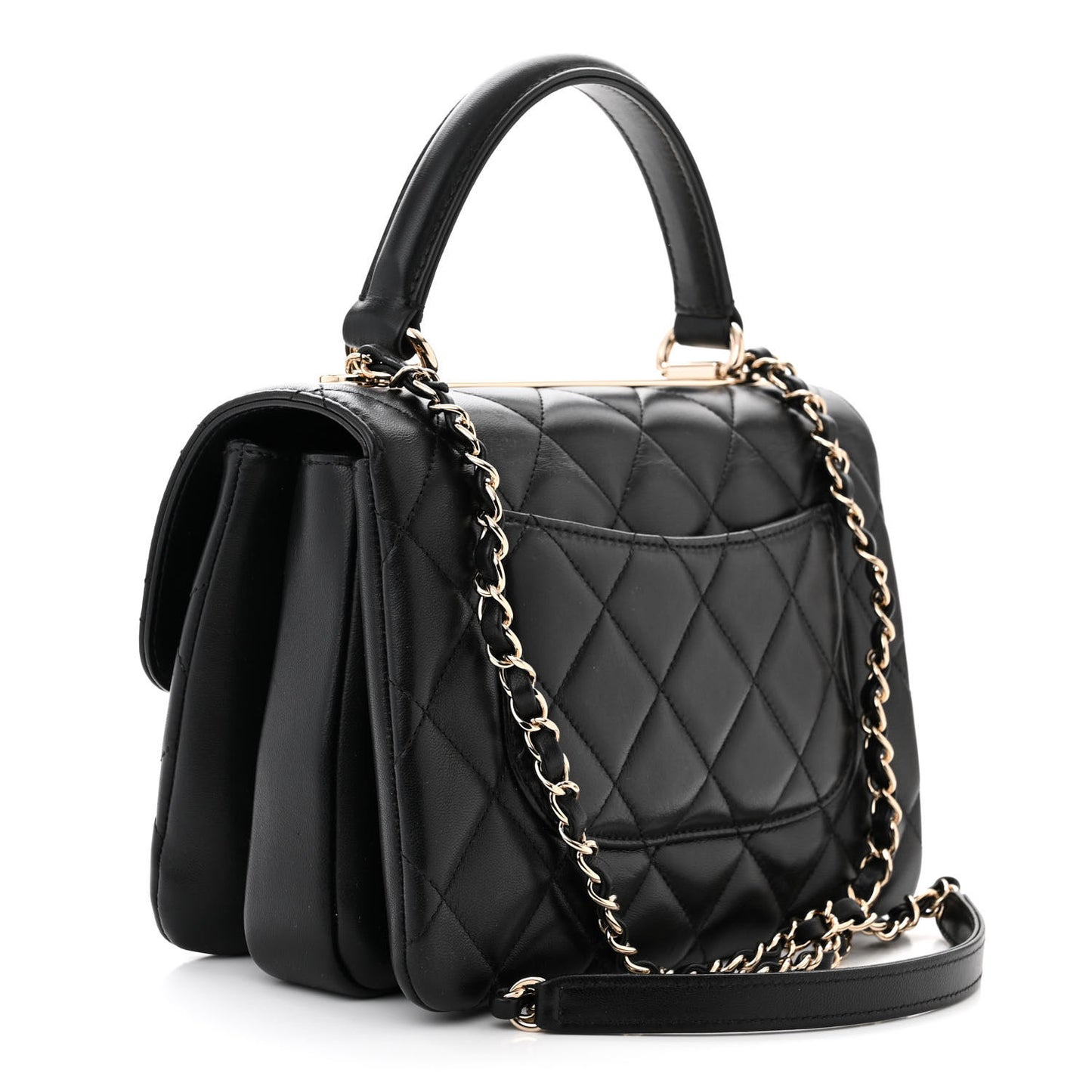 Lambskin Quilted Small Trendy CC Dual Handle Flap Bag Black